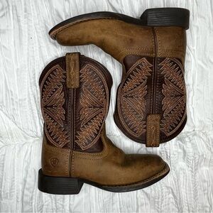 Ariat Kids Brown Western Cowboy Boots Square Toe Wiggle Room Size 11.5
